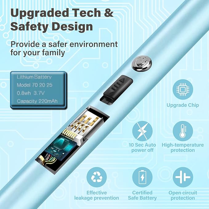 Navpeak Electric Candle Lighter Windproof USB Rechargeable Flameless Long Neck Lighter for Candles Gas Stove Fireplace BBQ Kitchen Grills (Sky Blue)
