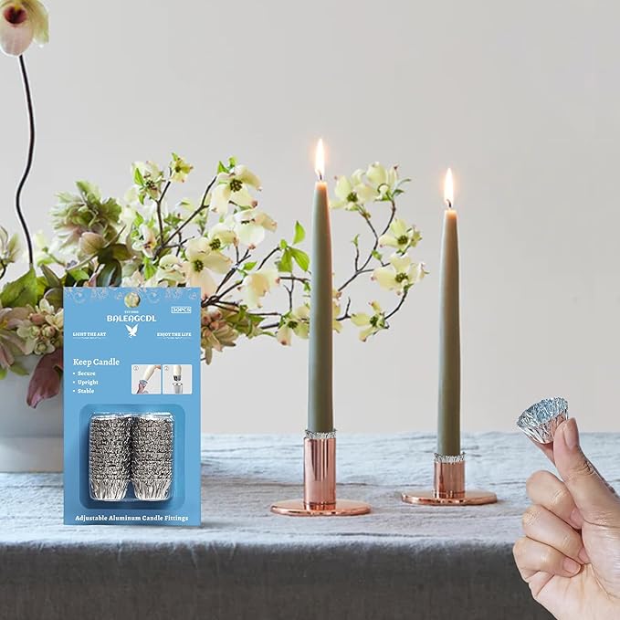 Taper Candle Fittings Protective Candle Holder Liner for Upright Candles Aluminum Foil Candle Holder for Wedding Holiday Party Church Home Decoration 30x