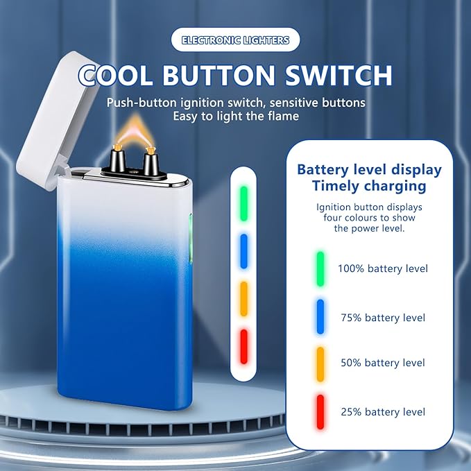 SKRFIRE Windproof Electric Lighter Rechargeable Plasma Lighters Arc Lighters Design USB Charging Lighter Battery Indicator Essential for Survival Hiking BBQ（Blue and White）