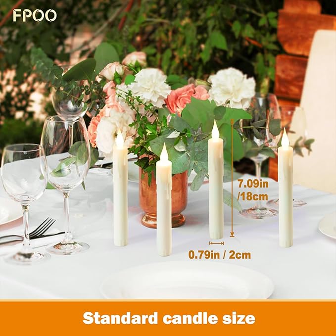 FPOO Flameless Window Candles Battery Operated with Timer, 7'' Ivory Taper Candles with Remote, Long-Lasting LED Candlestick Fake Candle for Halloween Wedding Christmas Window deocr (Pack of 6)
