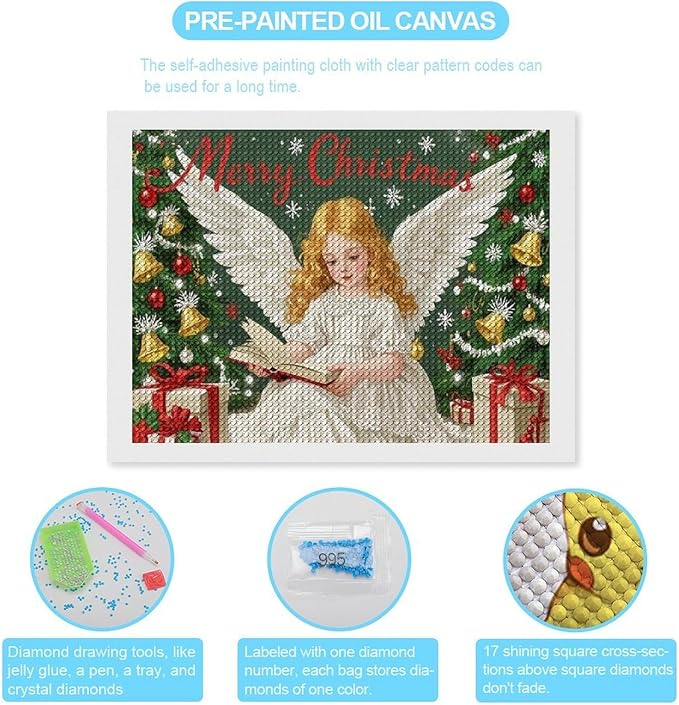 AIVKIEJK Diamond Painting Kits for Adults - Merry Christmas Angel Welcome Painting DIY 5D Full Drill Diamond Dots Paintings with Diamonds Gem Art and Crafts Home Decor 12"x16"
