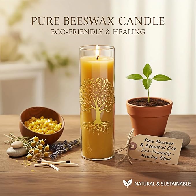 The Tree of Life Pure Beeswax Candles, Single Glass Pack - 80-Hour Burn Time, Clean Burning Long-Lasting Eco-Friendly Candle for Meditation, Prayer & Gift Giving