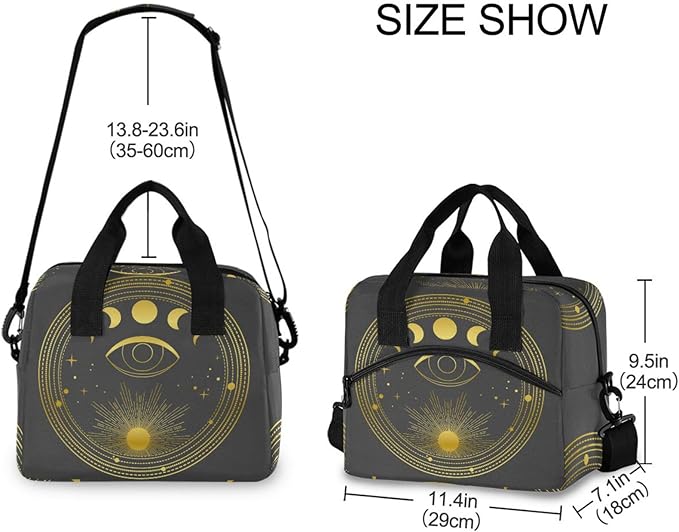 CBBYY Goth Stars Sun Lunch Bags for Women Men, Reusable Insulated Lunch Box, Adjustable Shoulder Straps Tote Lunch Bag for Work Picnic School