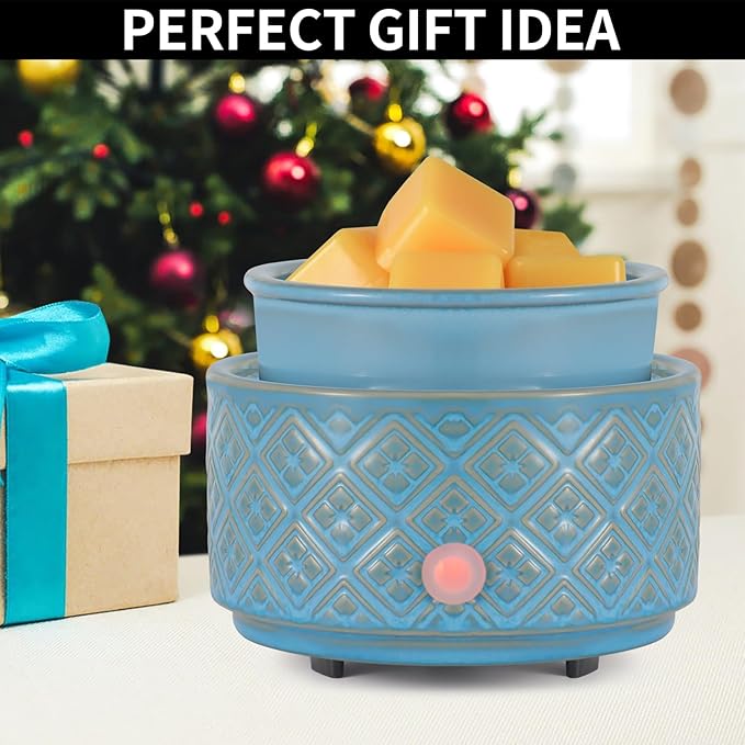 Wax Melt Warmer for Scented Wax,3-in-1Ceramic Wax Warmer Fragrances Candle Oils, Home Fragrance Burner,Electric Candle Warmer Perfect Christmas Gifts for Mom Women(Blue)
