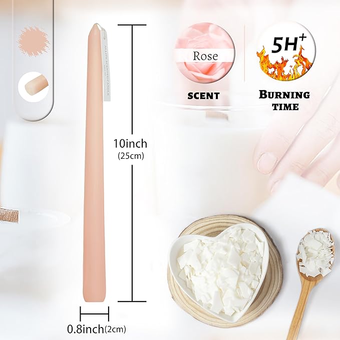Smokeless Rose Scented Taper Candlesticks Long Lasting Burn 10 Inch Aromatherapy Candles for Home Décor Wedding Decoration Wedding Gift