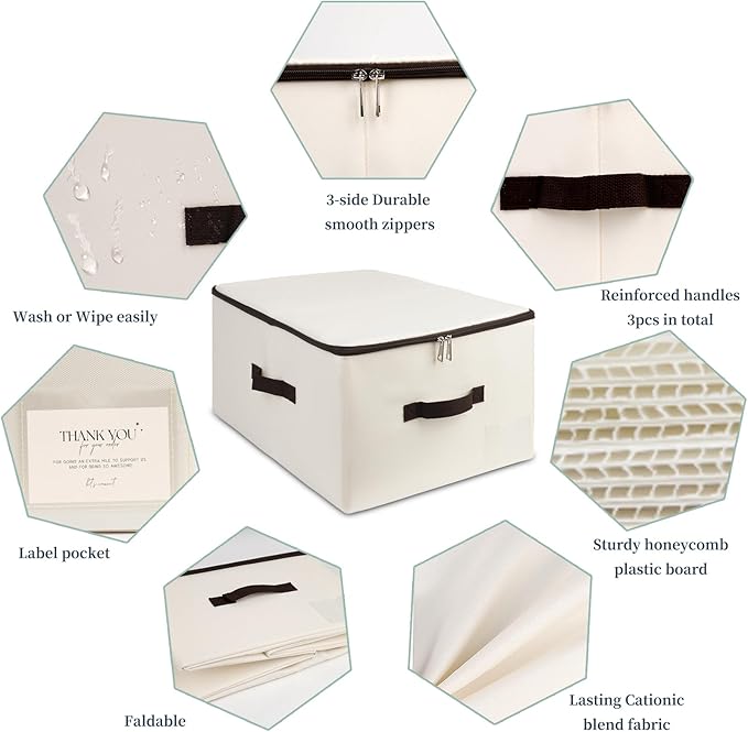iwill CREATE PRO Pack of 3, Breathable Clothing Storage Bins with Lid, Rigid Storage Containers for Sweaters, Toys, Dolls,Blankets, Duvets, Coats, Jeans, Files in Bedroom, Office