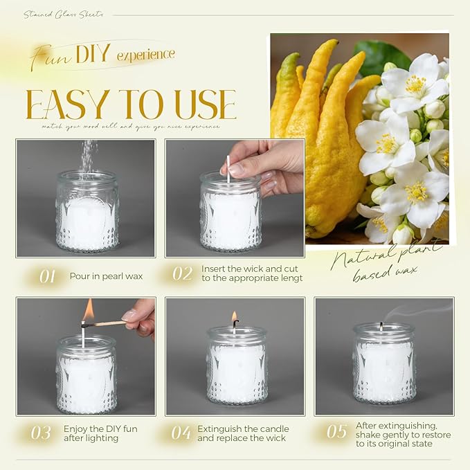 MTLEE Pearled Candle 1.1 lb Bergamot Jasmine Scented Sand Candle Wax Kit with Gift Box 25 Wicks Refillable Jar White Beaded Wax Mother's Day Gift Set for Friends Mother Lover Women Family