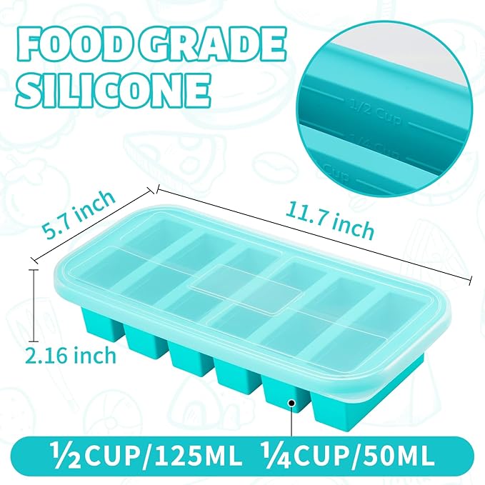 Silicone Freezer Trays with Lid,6 Cup Soup Freezer Container large Ice Cube Molds with Reinforced Steel Ring Top for freezing Soup Sauce Broth Leftovers oven,Easy to demold & Easy Meal Prep Container