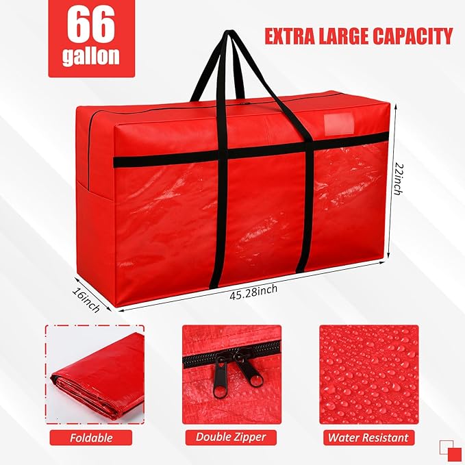 4 Pcs 66 Gallon Extra Large Moving Bags Heavy Duty Storage Bag with Strong Zipper Handle Foldable XXL Jumbo Storage Tote Packing Moving Box for College Dorm Travel Cloth Duffle (Red)