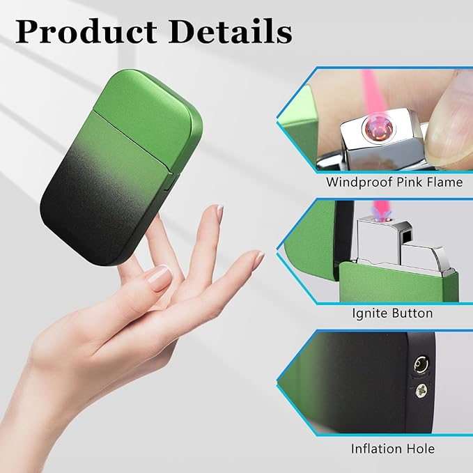 2 Pack Pink Flame Torch Lighter,Cute Lighter,Refillable Butane Lighter, Windproof Torch Lighter for Outdoor Camping BBQ Candle,Nice Gift for Women Girls on Birthday,Anniversary Green Without Butane