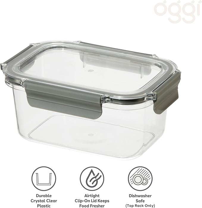Oggi Clarity Leak-Proof Airtight Food Storage Container - Ultra clear, BPA free, Sealable Container with Lid, Ideal for kitchen storage, Kitchen Organization, Perfect Meal Prep Containers. 42oz/1.2lt