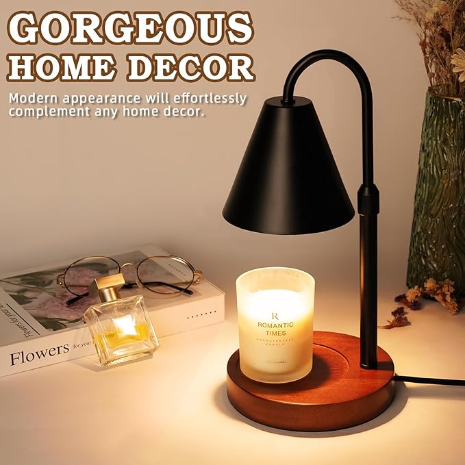 Candle Warmer Lamp with Timer Dimmable,Mothers Day Birthday Gifts for Women Mom, Adiustable Height Modern Candle Warmer Black Candle Lamp for Jar Candle, Home Decor Vintage Wax Warmer with 2 Bulbs