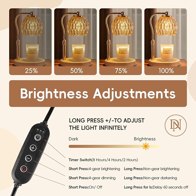 Crystal Candle Warmer Lamp with Timer and Dimmer, Adjustable Height Electric Candle Warmer for Jar Candles, Flameless Wax Melt Warmer, Glass Candle Warmer Lamp – DN Collection