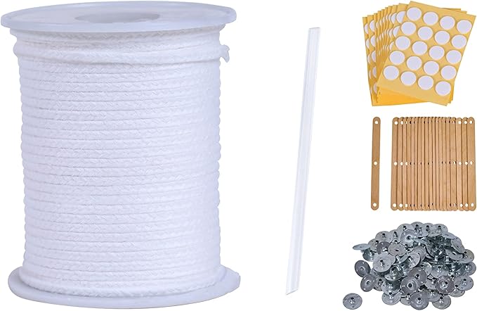 Thick Candle Wicks,131 ft 72 Ply Candle Wick Roll,Candle Wicks for Candle Making with Stickers, Holders and Bases（72 PLY）