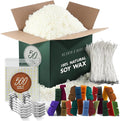 Hearth & Harbor Natural Soy Wax and DIY Candle Making Supplies - 50 Lbs Soy Candle Wax Flakes, 24 Candle Wax Dye Blocks, 500 Cotton Wicks, and 10 Metal Centering Device
