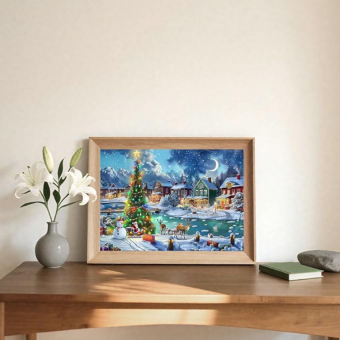 Skyboda Christmas Diamond Art Kits for Adults Beginners, Christmas Night Diamond Painting Kits for Adults,5D Full Drill DIY Diamond Dot Gem Art Kit Wall Home Decor Arts Craft 12x16 inch