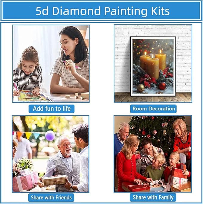 5D Candle Diamond Art Painting Kits for Adults, Winter Square Diamond Painting Art Kits for Adults Beginner, DIY Full Square Drill Gem Crystal Art Craft, for Home Wall Decor Gifts 16x20inch -2177
