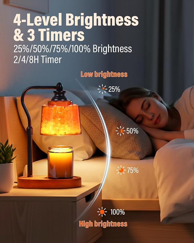 3-in-1 Candle Warmer Lamp with Timer Dimmable, Himalayan Salt Lamp & Passive Diffuser, Gifts for Women, House Warming Gifts, Wax Melt Warmer for Jar Candles (Black)