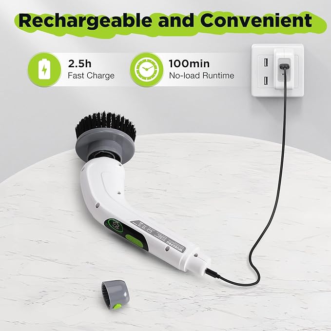 WORKPRO Electric Spin Scrubber, Cordless Cleaning Brush, 3-Speed, Long Adjustable Handle & 8 Replaceable Brush Heads, Waterproof Scrubber for Bathroom, Kitchen, Bathtub, and Floor, for Women