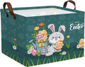 Large Cute Easter Basket for Kid Empty Gift Baby Rectangle Storage Bin Bunny Eggs Boy＆Girl Room Décor (Rabbit Blue)