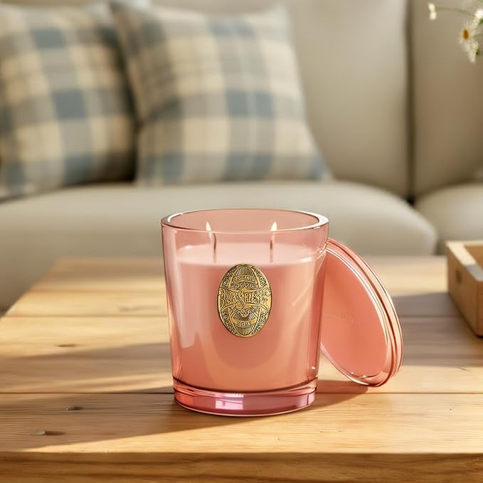M&SENSE Large Two-Wick Soy Candle | Jasmine & Pink | 19.8 oz, 120H Burn Time | Luxury Scented Candle for Relaxation, Gifting, Home Décor | Ideal for Bedroom, Office, Party Ambiance