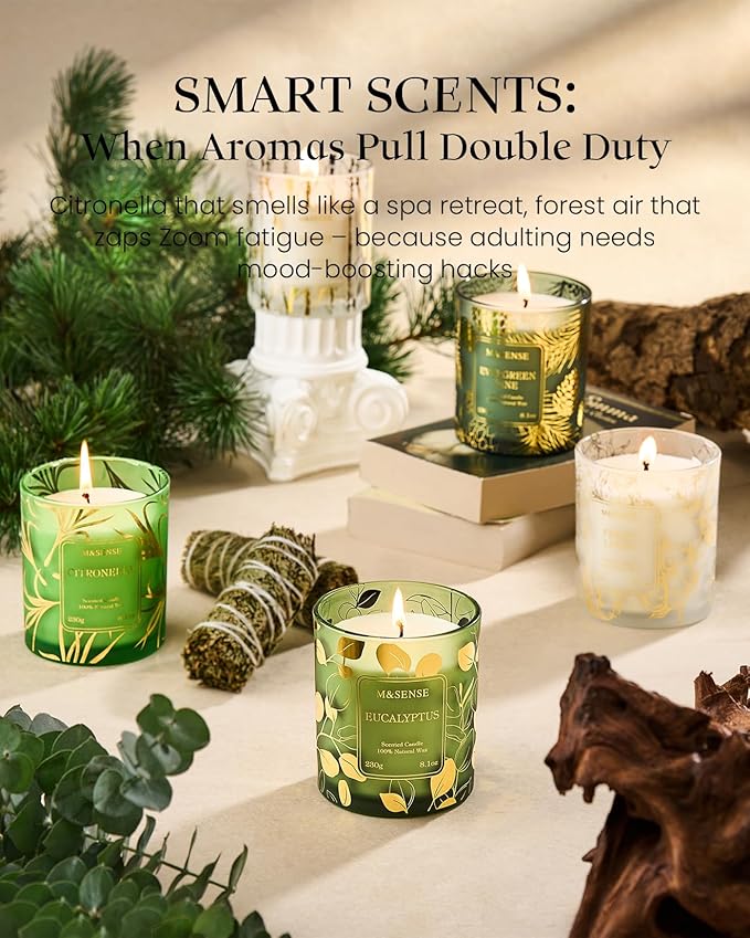M&SENSE Eucalyptus Vegan Soy Candles, 8.1oz 42-Hour Slow Burning Non Toxic, Winter Aromatherapy Candle for Relaxing Calming, Housewarming New Year Gifts for Women & Men