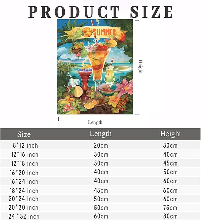 GUAIEUW Diamond Painting Kits for Adult Beginner Round Full Diamond 5D DIY Diamond Art Kit Gift - Season Theme Summer Beach Drinks Diamond Painting Home Wall Decor 12x18 Inch