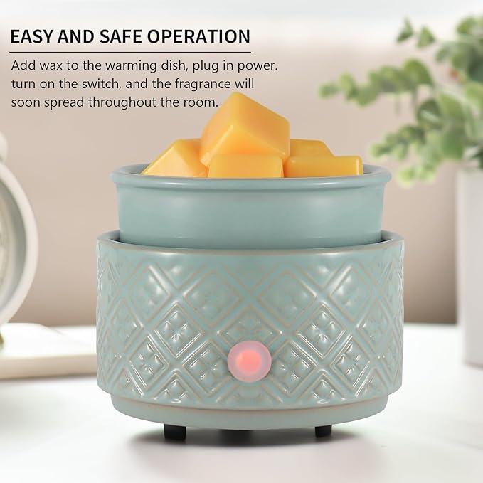 Wax Melt Warmer for Scented Wax,3-in-1Ceramic Wax Warmer Fragrances Candle Oils, Home Fragrance Burner,Electric Candle Warmer Perfect Christmas Gifts for Mom Women(Gree)