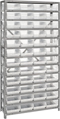 Quantum Storage Systems 1875-108CL Clear-View Sloped Shelving Unit with 4" Shelf Bins, 48 QSB108 Shelf Bins, 18" D x 36" W x 75" H