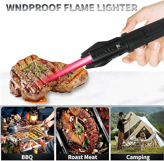 Power Electric Torch Lighters - New Adjustable Plasma Lighter with Safety Lock & 360° Inverted Ignition, Outdoor Straight Flame Windproof for Candles Campfires BBQ Baking, Camping, Gift (R)