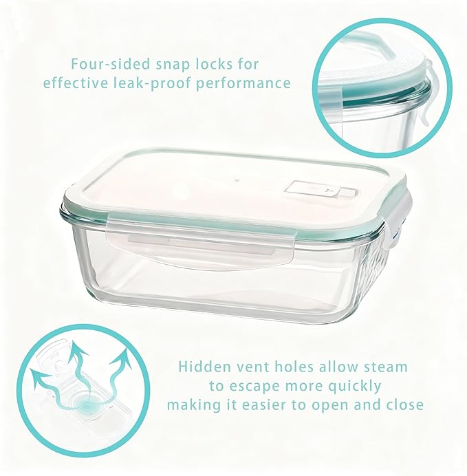 UFI Glass Food Storage Containers with Lids Airtight - 8 Pack - BPA-Free, Leak-Proof, Microwave & Freezer Safe Meal Prep Containers, Stackable Borosilicate Glass Containers for Kitchen Organization