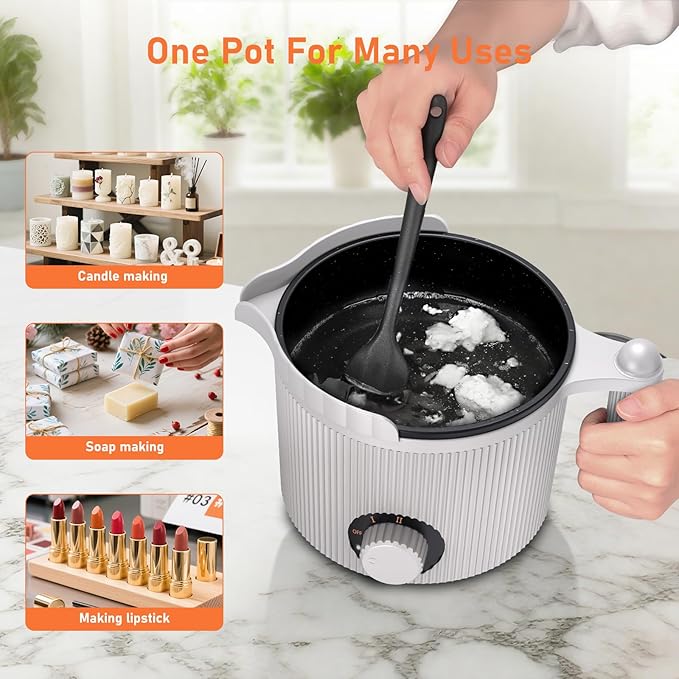 venpow Candle Wax Melter with Pour Spout, Candle Making Kit for Adult Beginners, for Candle Making, Set Includes Wax Melting Pot, Stirring Spoon, Thermometer, Wick, Sticker and Centering Device - Grey