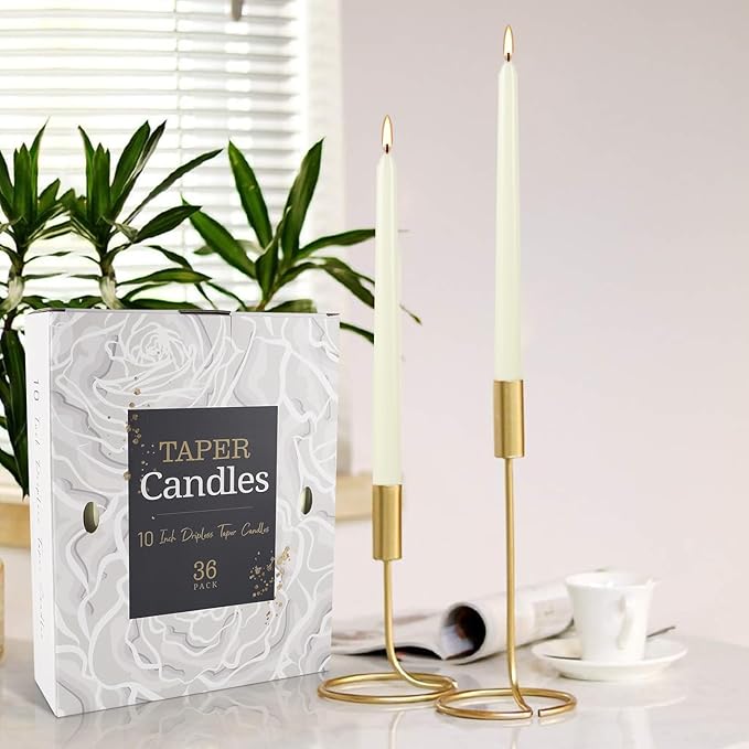 36 Pack Ivory 10-Inch Taper Candles - Premium Dripless, Smokeless & Unscented for Wedding Decor, Romantic Dinner, Party & Home - Long Burning Hand-Poured Tall Candles with Clean Finish