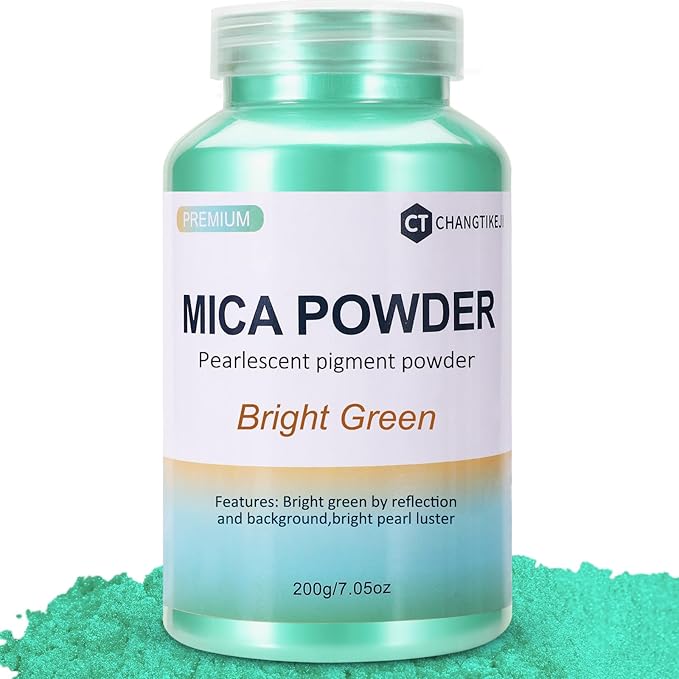 Mica Powder,200g/7.21oz Large Jar,Bright Green Mica Powder Pigment for Epoxy Resin，Lip Gloss，Paint，Dye，Soap Making，Nail Polish,Candle Making,Bath Bombs