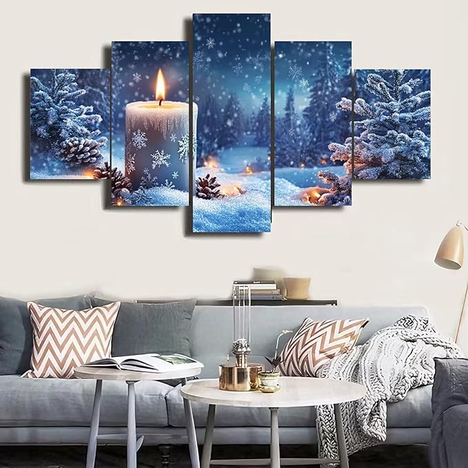 Diamond Art Kits for Adults Beginners Candle 5D Diamond Painting Kits Winter DIY Rhinestone Embroidery Large Wall Art and Crafts,Paint by Numbers kit for Adults for Home Decor 24x39in 5 Pack 0b-823