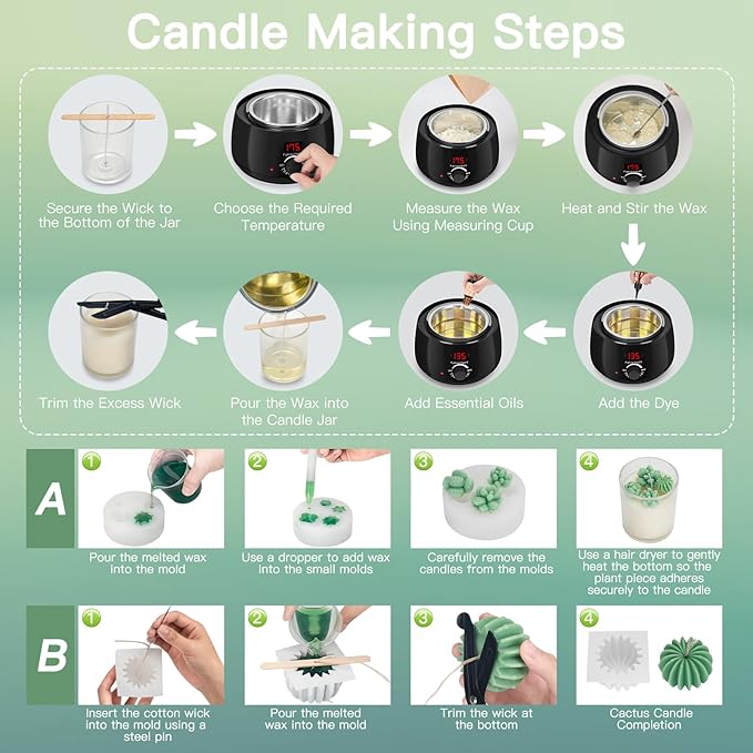 Candle Making Kit for Adults & Beginners - 103Pcs All-in-One DIY Candle Supplies with 1200g Natural Soy Wax, DIY Candle Making Supplies with Digital Wax Warmer | Perfect for Home Craft & Gifting