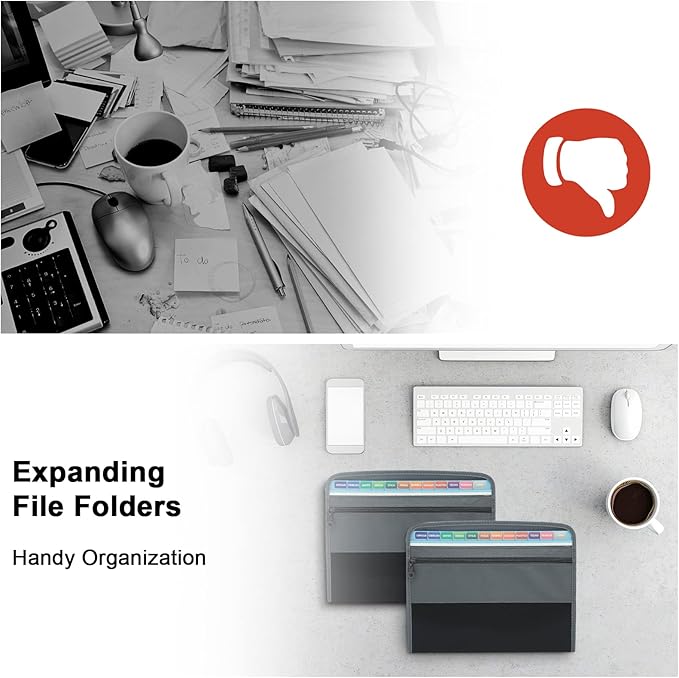 NAFY Expanding File Folders, 13 Pockets Document Organizer with Zipper, A4 Letter Size Portable Accordion Expanding File Folders with Multicolor Labels for Home Office School Supplies (Black 4 Pack)