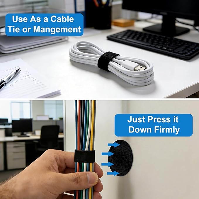 XANGNIER 50 Pair Cable Management Under Desk,Adjustable Hook and Loop Cable Ties,Self Adhesive Cord Organizer,Reusable Cord Straps for PC Computer Wire Organizer,Home Office Essentials