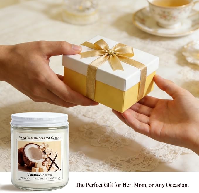 Homsolver Creamy Vanilla Coconut Scented Candle, Natural Soy Candles with 50+ Hours Burn Time, Anniversary Birthday Gifts for Women, Mothers Day Gifts for Mom Wife Her, Warm & Soft Home Fragrance