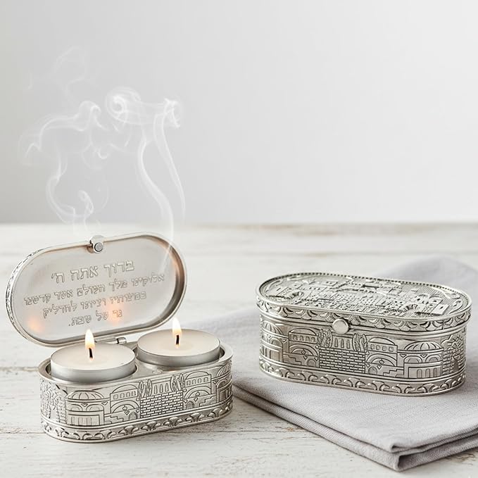 Jewish Shabbat Travel Candle Holders - Jerusalem Candlesticks, Nickel Travel Size Candlesticks in A Box with Cover 1.6 * 3.5 inch - Jerusalem