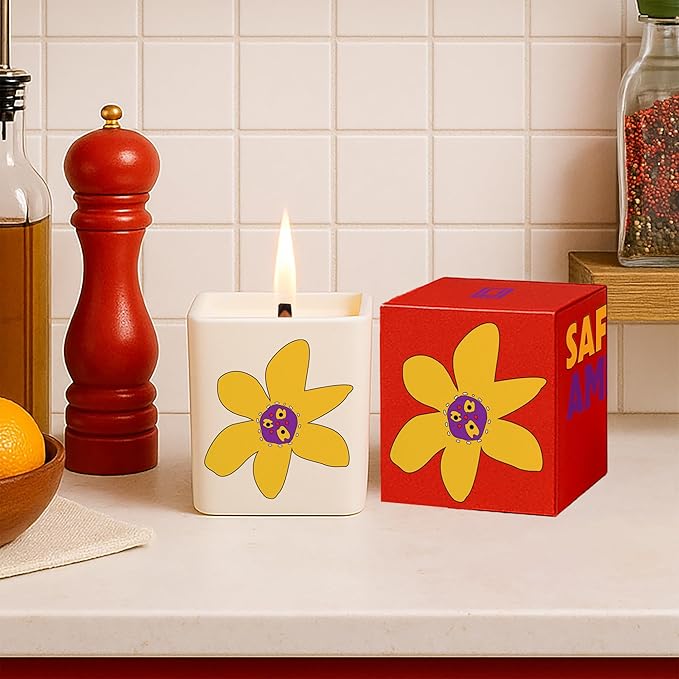 Lulu Candles | Saffron Amber Scented Candle – Rich Amber & Exotic Saffron Aroma, Long-Lasting Clean Burn Candle for Home Décor, Relaxation & Gifts – (9 Oz. Wood Wick Candle)