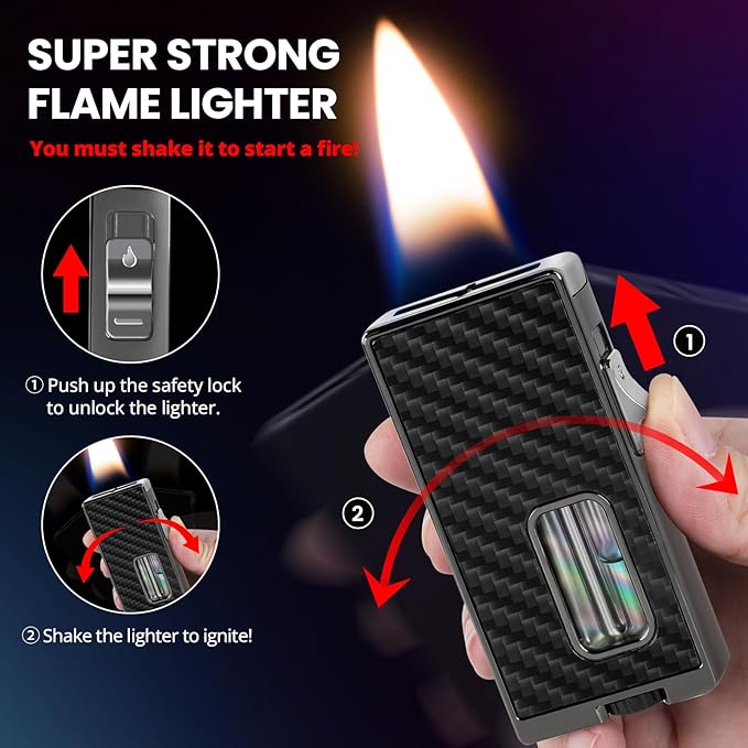 CHOICEDC Cool Lighters for Men, Refillable Soft Flame Butane Lighter, Vintage Lighters with Unique Shake Ignition, Visible Gas Tank, Adjustable Wide Flat Flame Lighter, Gifts for Men Women, No Fuel