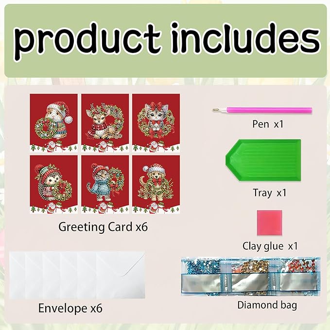 6 Packs Christmas Animal DIY Painting Greeting Cards for Adults Gifts