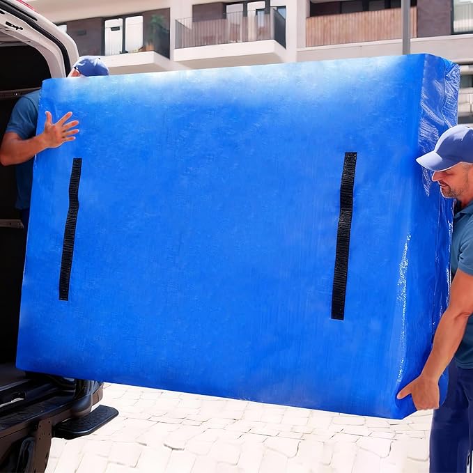 Heavy Duty Mattress Bags for Moving and Storage, Extra-Thick King Size Mattress Bag for Moving with 12 Handles, Reusable and Durable Storage Bag Protector with Zipper, Blue