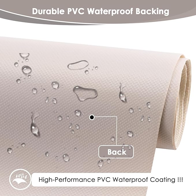 Waterproof Canvas Fabric by The Yard 60" W 600 Denier PVC Backing Water Repellent Polyester Upholster Fabric Material for Indoor Outdoor Marine Awning Tent Craft DIY(2 Yards, Beige)