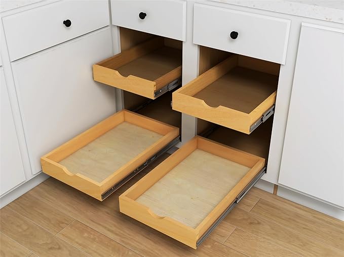 Elysian Pull-Out Tray Organizer, 17" W × 21" D Sliding Storage Drawer with Full-Extension 35mm Ball-Bearing Slides, Roll-Out Shelf for Kitchen Cabinet Organization