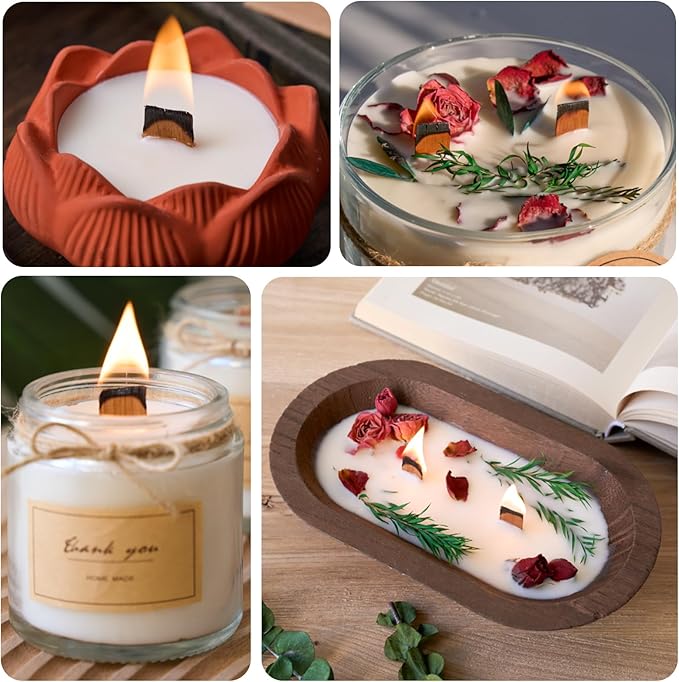 100pcs Thickened Wooden Candle Wicks Kit Include 50pcs 5.1 X 0.5 Inch Candle Making Wicks and 50pcs Metal Stand，Natural Smokeless Crackling Wood Wicks, DIY Candle Making Supplies for Beginners