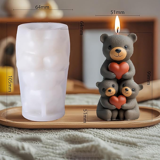 Rose Bear Heart Cylinder Silicone Wave Spiral Candle Mold - Silicone Resin Casting Molds for Candle & Resin & Soap Craft Supplies