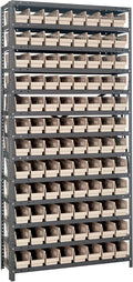 Quantum Storage Systems 1875-103IV Steel Shelving Unit with 4" Shelf Bins, 18" D x 36" W x 75" H, Ivory