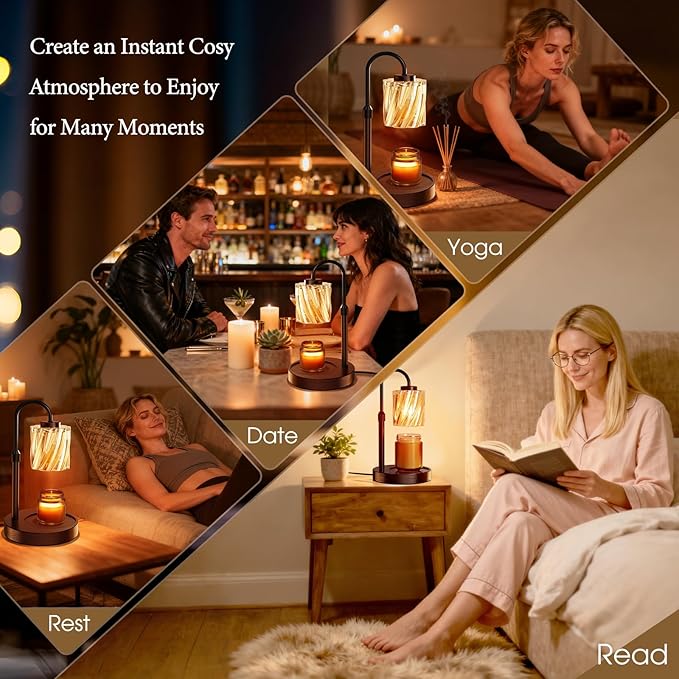 WarmEmbrace Candle Warmer Lamp with Timer Dimmer, Adjustable Height and Non-Slip Base Pad, 2 Bulbs Included, Gifts for Birthday, Women’s Day, Home Decor for Bedroom, Living Room, Office (Black)